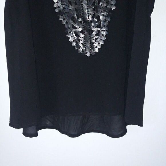 Swoon Small Sheer Black Tank-Faux Leather Trim-Keyhole Back-Flowy-Grunge-Goth - Picture 3 of 6